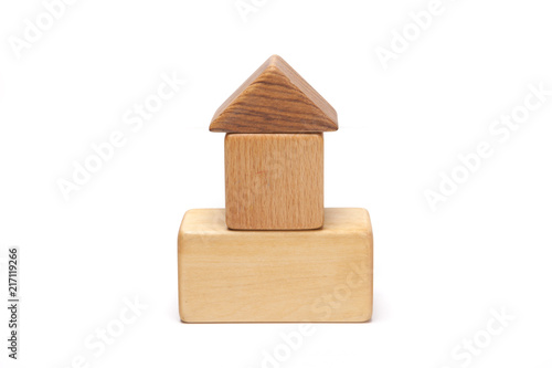wood block make a something stacked  isolated white.