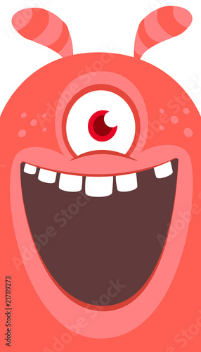 Happy cartoon monster. Laughting monster face emotion. Halloween vector illustration