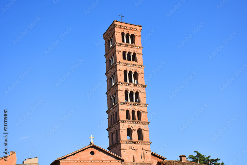 Italy, Rome, 19 May 2018, Basilica of Santa Maria in Cosmedin, view and bell tower.