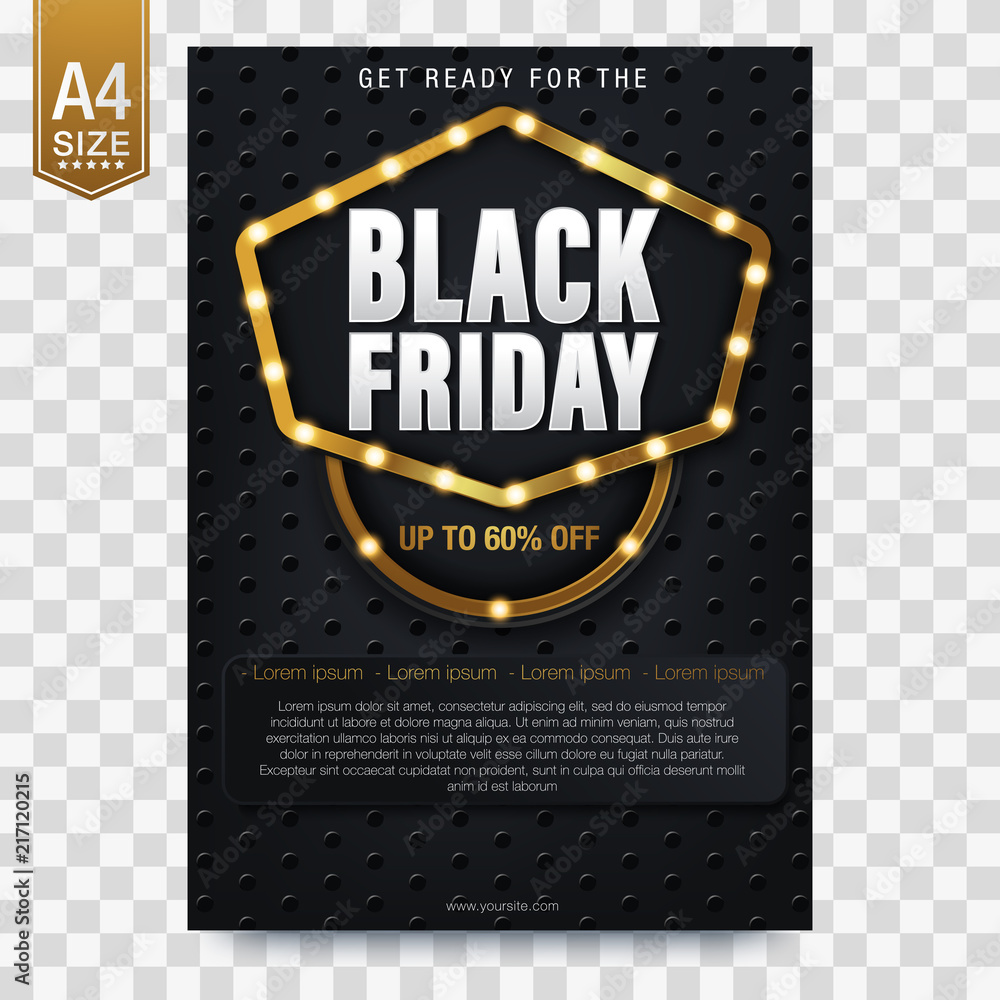 Black Friday sale, banner, poster, logo. Luxury gold and white text