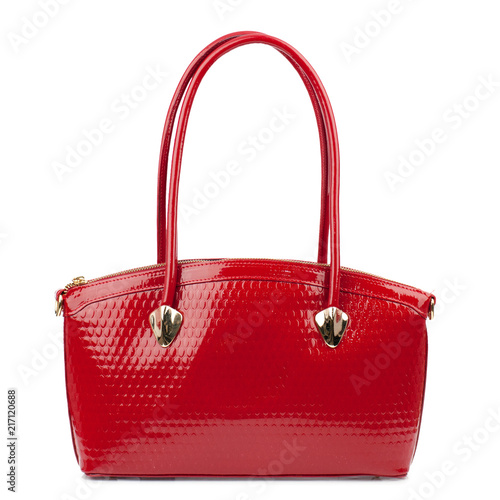 Red handbag isolated on white background.