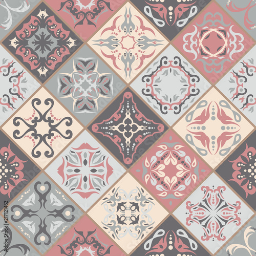 Seamless patchwork pattern. Vintage textures with tiles. Retro style