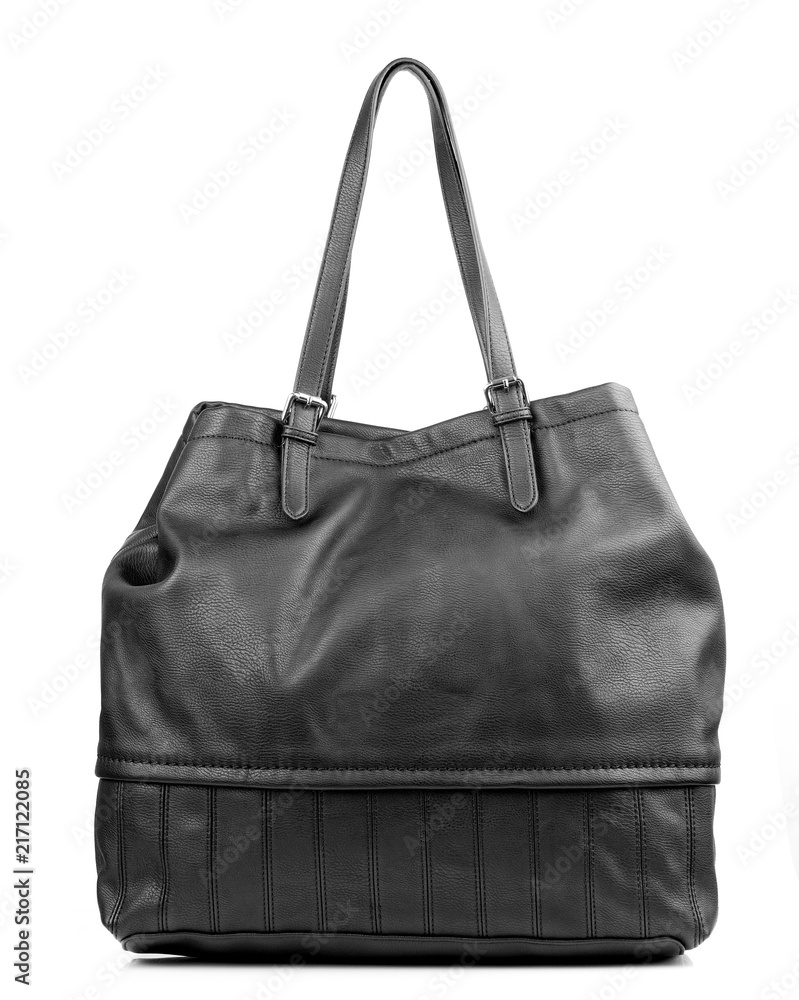 Naklejka premium Black female handbag isolated on white background.