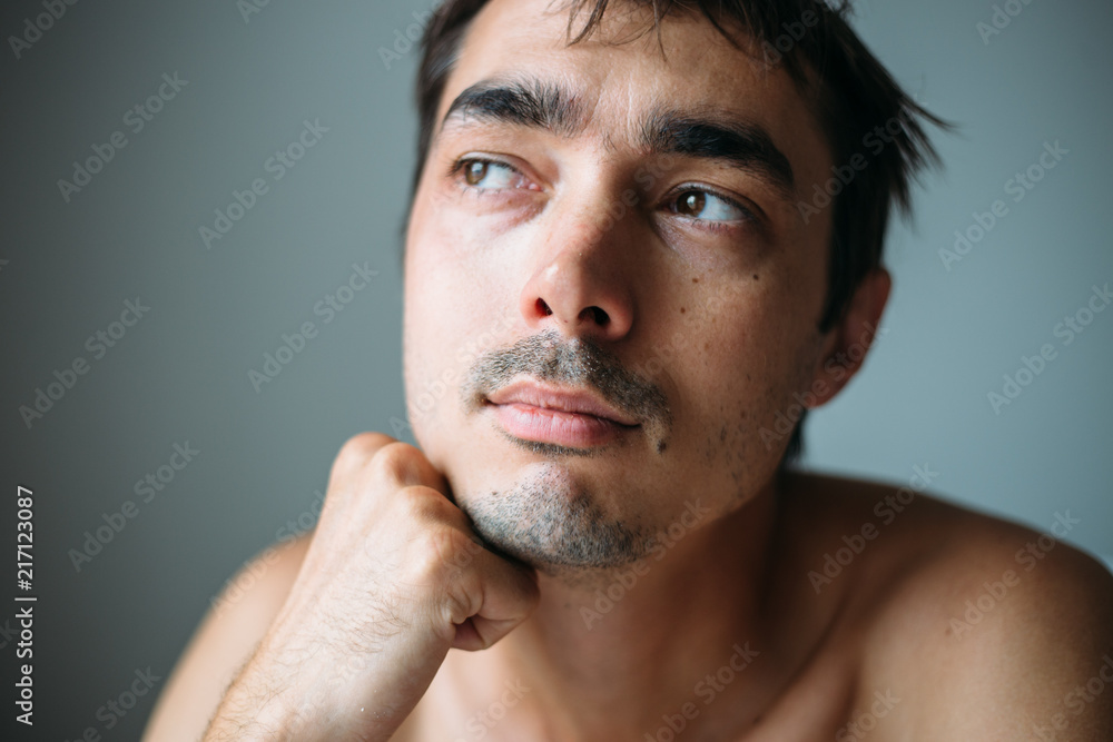 Obraz premium A man grows a mustache and beard. Soft focus