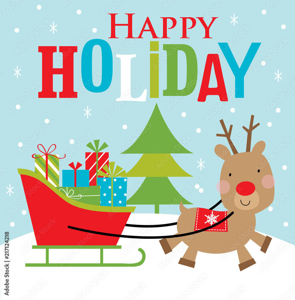 Naklejka premium reindeer and sleigh christmas greeting card