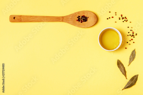 Ingredients for cooking on a yellow bright background.