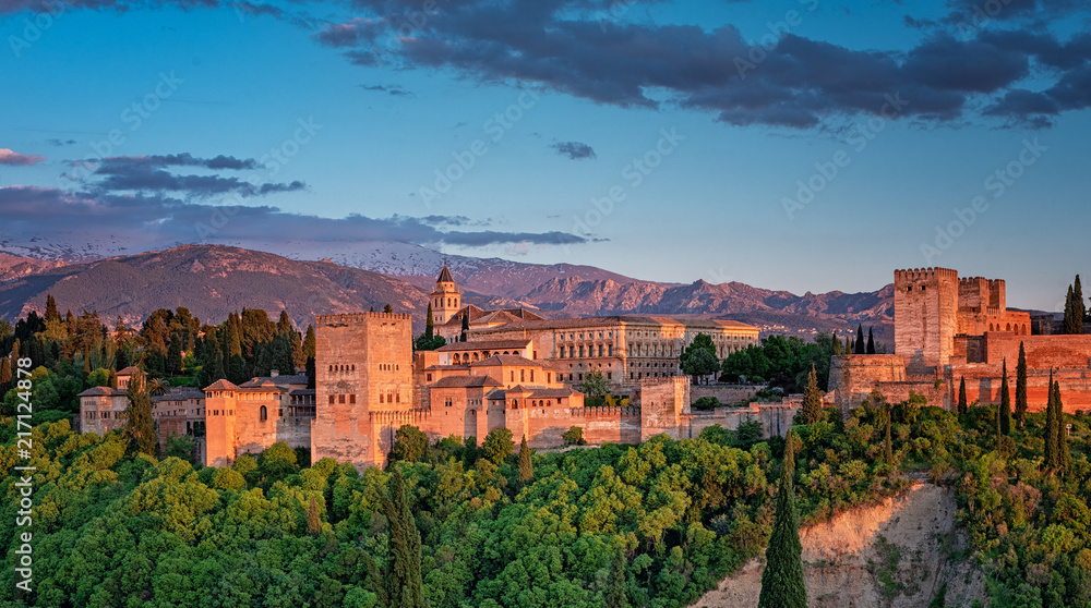 Famous Alhambra in sunset