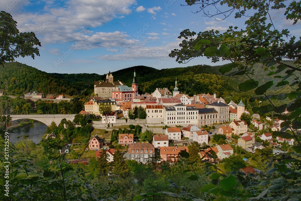 Panoramic view of the town of Loket, near Karlovy Vary, Czech Republic