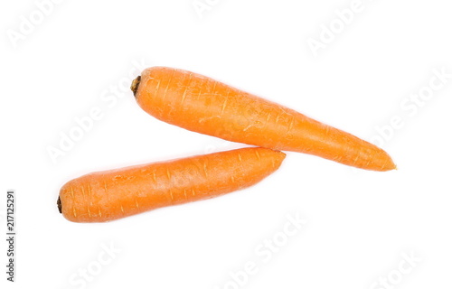 Carrots isolated on white background, top view