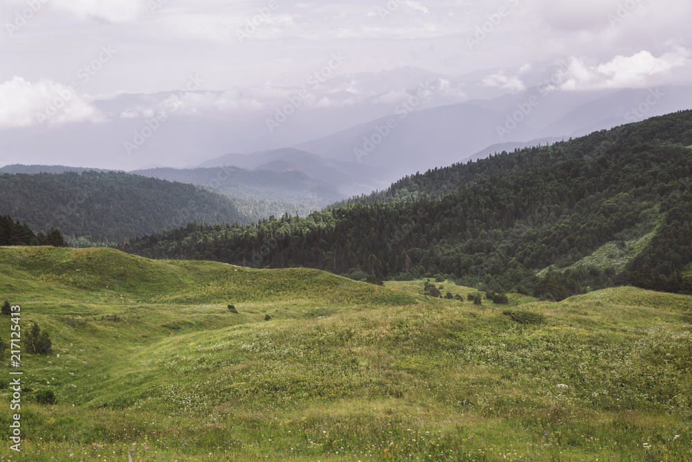 Republic of Adygea / Russia - July 28, 2018: Views on the landscape of the Caucasian Reserve