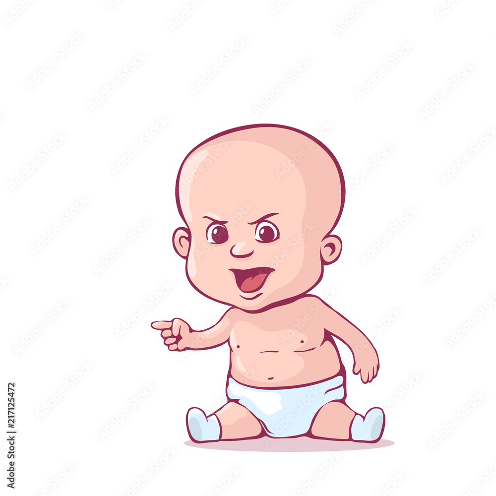 Baby in the diaper. Cartoon character. Vector illustration isolated on a white. Eps 10. Baby in the diaper. Cartoon character. Vector illustration isolated on a white. Eps 10.