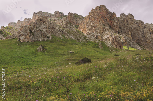Republic of Adygea / Russia - July 28, 2018: Сliffs in the campaign on the Caucasian reserve