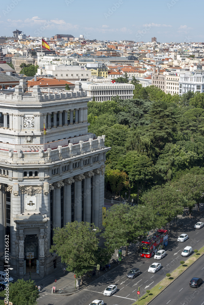 Elevated view of downtown Madrid with Alcala street