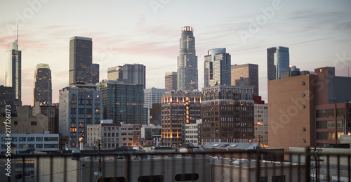 View Of Los Angeles Skyline At Sunset