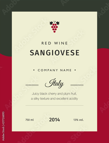 Red wine labels. Vector premium template set. Clean and modern design. Italy red wine label Sangiovese.