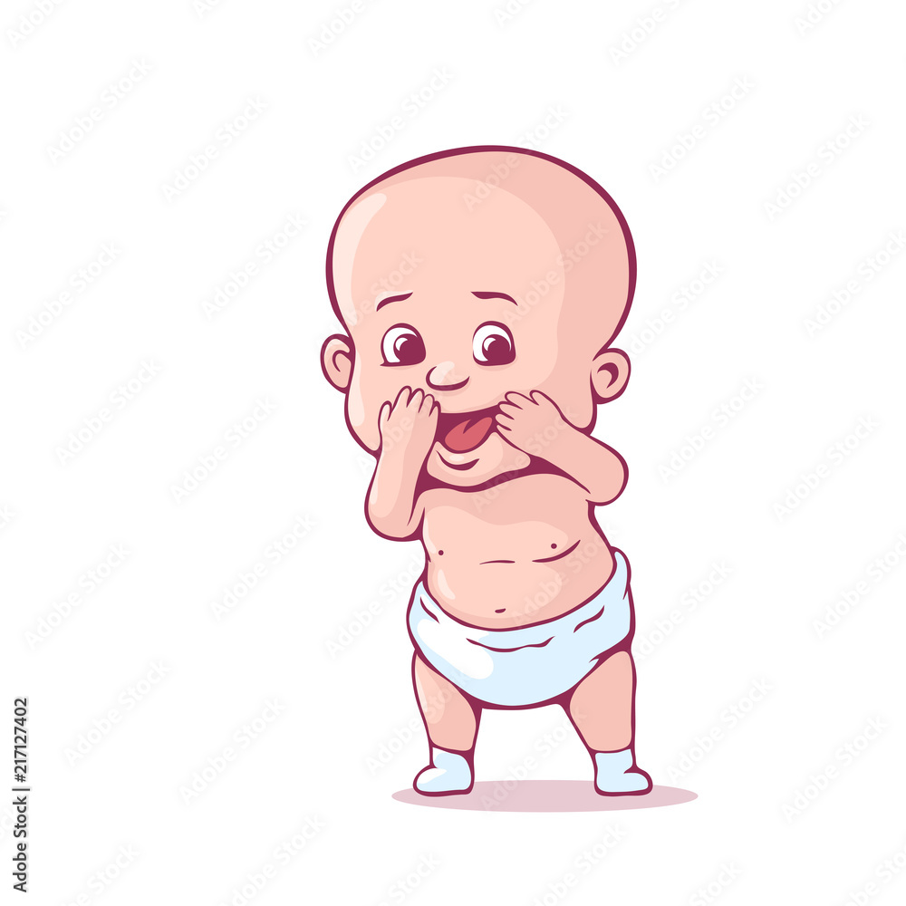 Fototapeta premium Cute little baby in the diaper. Cartoon character. Vector illustration isolated on a white. Eps 10.
