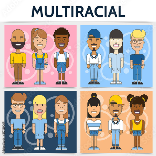 Flat Multiracial Families Square Concept