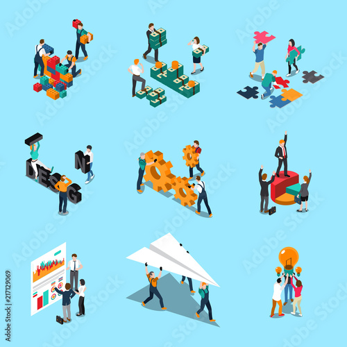 Teamwork Isometric Icons Set