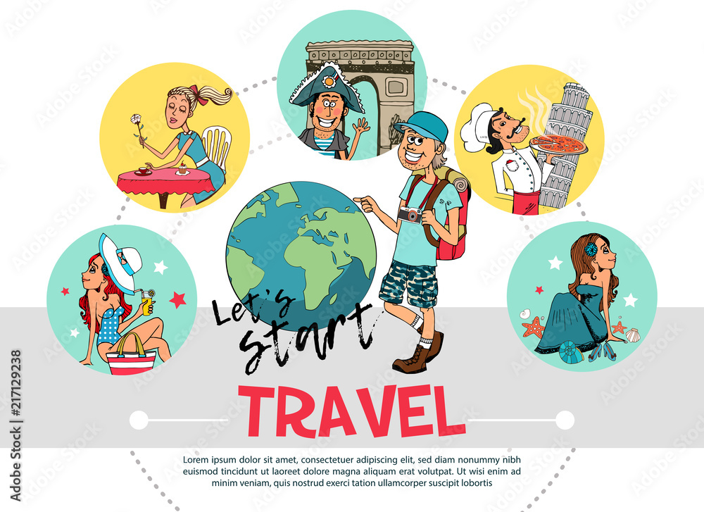 Fototapeta premium Flat Travel Round Concept