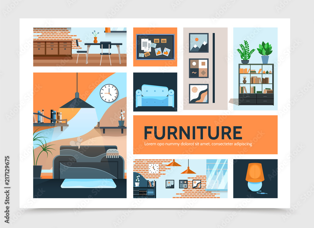 Flat Home Interior Infographic Template Flat Home Interior Infographic Template
