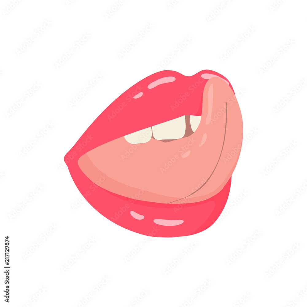 Female mouth with sticking out tongue. Vector hand drawn illustration