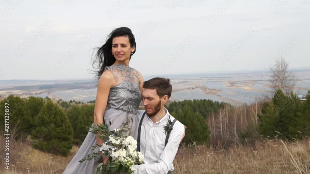 Newlyweds. Bridegroom and bride. Newlyweds married. Just married. Happy couple