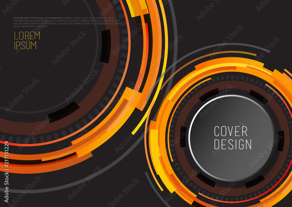 Book cover design template with abstract polygonal objects. Dark version