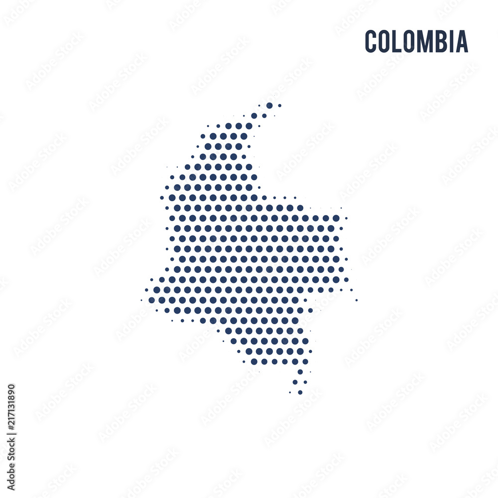 Dotted map of Colombia isolated on white background.