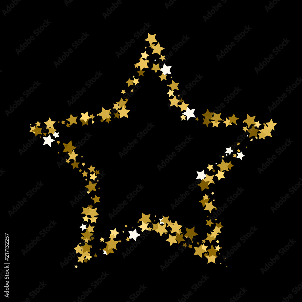 Golden Christmas star. Gold star confetti background