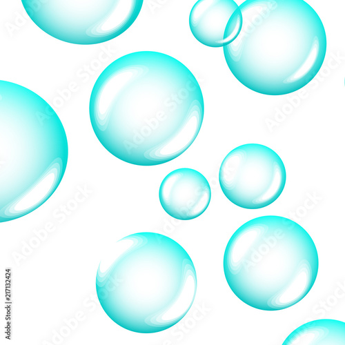 Set of clean water, soap, gas or air bubbles. Banner, poster or any design element. Realistic vector illustration. Soap bubbles