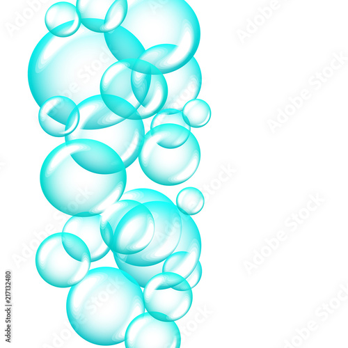 Set of clean water, soap, gas or air bubbles. Banner, poster or any design element. Realistic vector illustration. Soap bubbles
