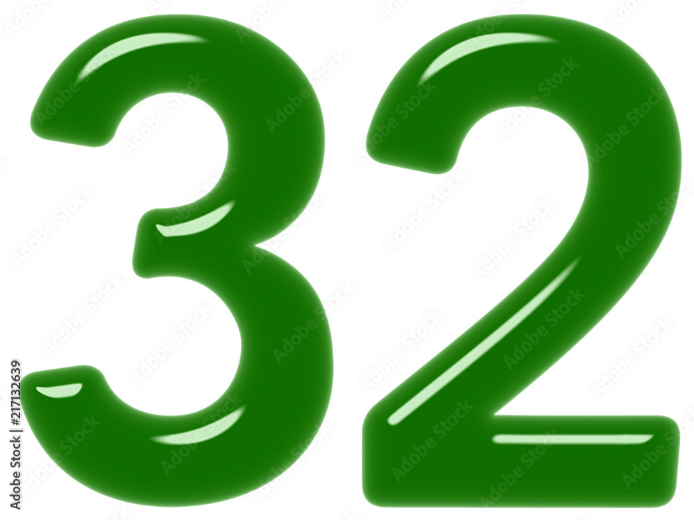 Numeral 32, thirty two, isolated on white background, 3d render Numeral 32, thirty two, isolated on white background, 3d render