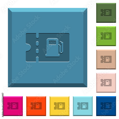 Fueling discount coupon engraved icons on edged square buttons