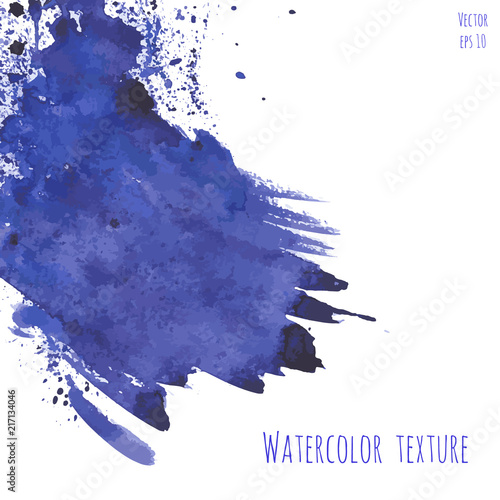 Vector navy blue, indigo watercolor texture background with dry brush stains, strokes, spots isolated on white. Abstract artistic grunge frame, place for text or logo. Acrylic hand painted backdrop.
