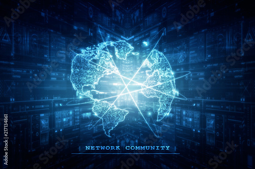 2d illustration Network community concept . Mixed media 