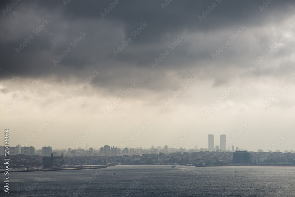 Skyscraper in Istanbul city after rain