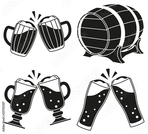 Black and white draft beer silhouette set