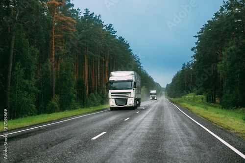 Truck Tractor Unit, Prime Mover, Traction Unit In Motion On Road