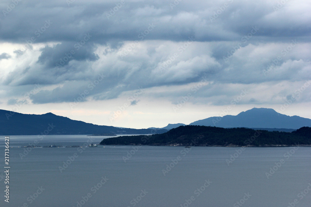 View of Skanevikfjorden near Kvitesanden in Hordaland county, Norway.