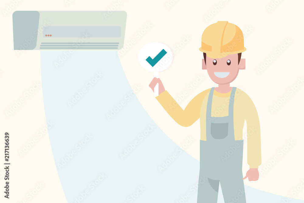 air conditioner maintenance service concept ,character of repairman work illustration vector.