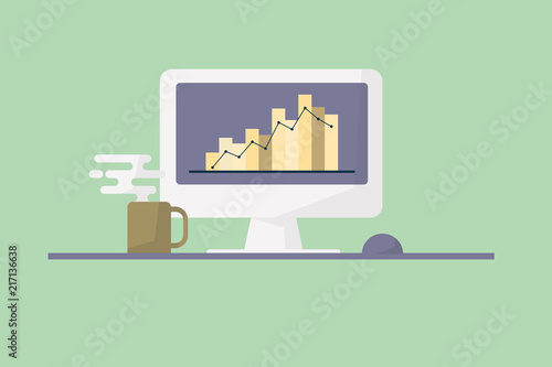 market monitoring concept ,desktop computer with growth financial graph and forex chart screen ,illustration vector.