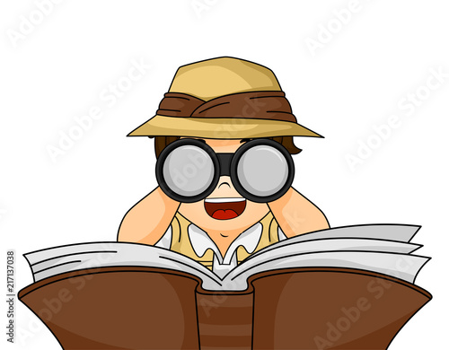 Kid Boy Book Binoculars Illustration