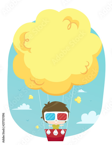 Kid Boy Hot Air Balloon Popcorn Illustration