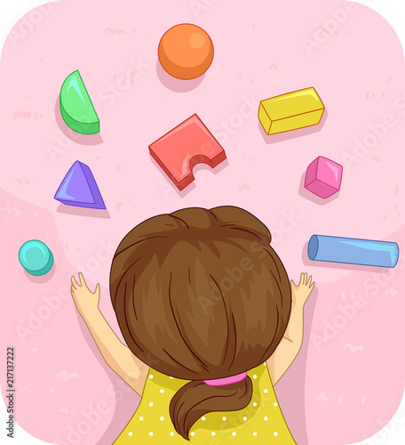 Kid Girl Carpet Blocks Illustration