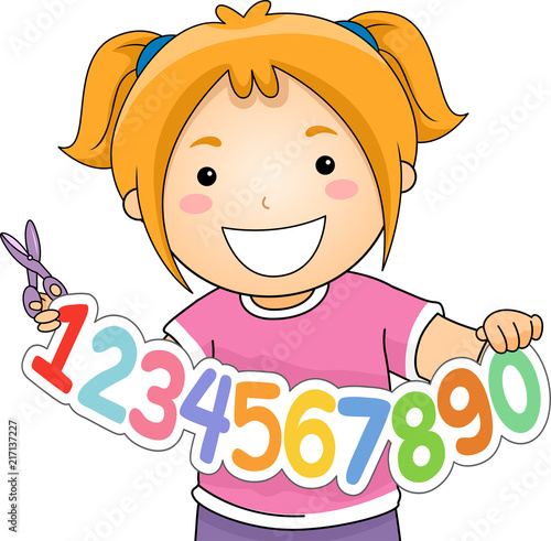 Kid Girl Cut Numbers Illust...