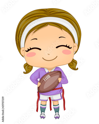 Kid Girl Flag Foot Ball Illustration
