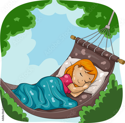 Kid Girl Sleep Hammock Illustration
