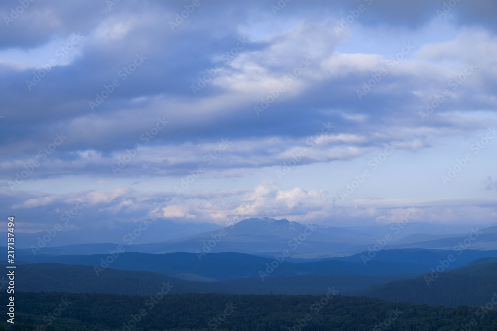 View of the mountain panorama at dawn View of the mountain panorama at dawn