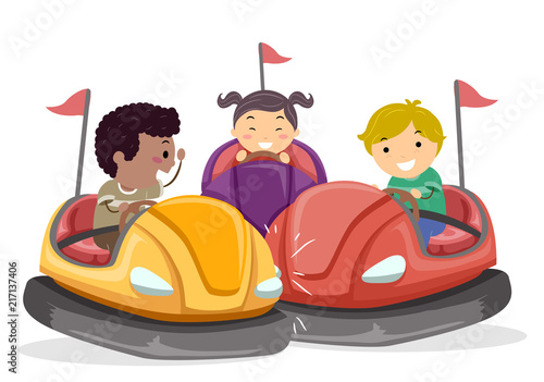 Stickman Kids Bump Car Illustration