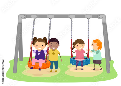 Stickman Kids Tire Swing Illustration